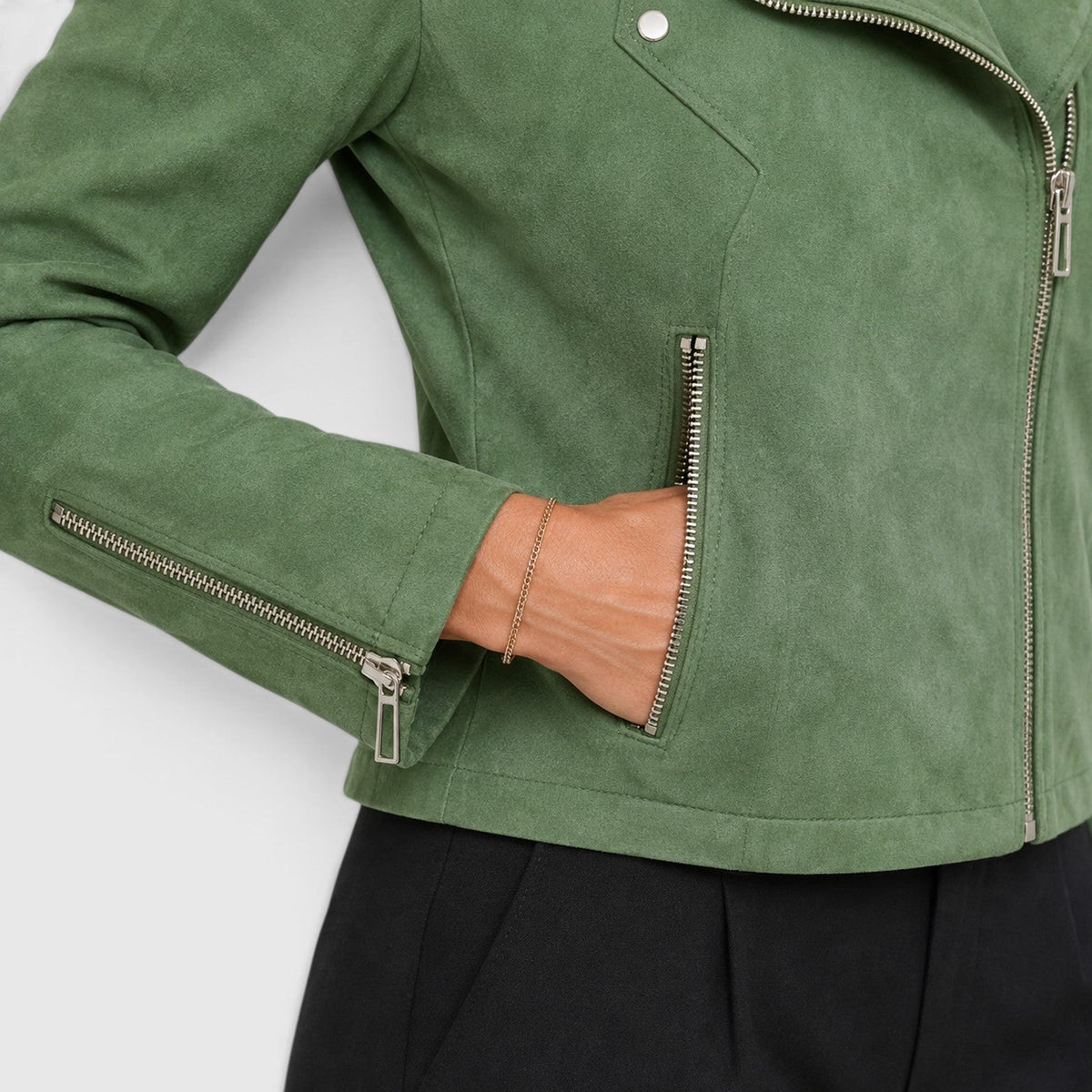 Women's Modish Suede Cropped Biker Jacket with Asymmetric Zip