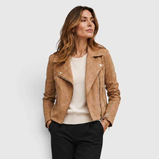 Women's Modish Suede Cropped Biker Jacket with Asymmetric Zip