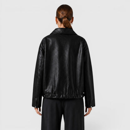 Women's Stylish Leather Zip Jacket with Pockets