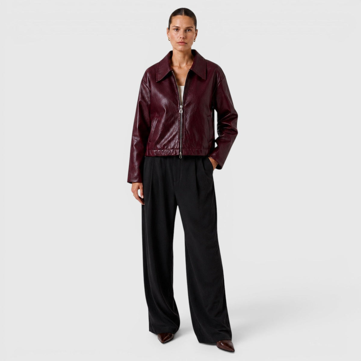 Women's Stylish Leather Zip Jacket with Pockets