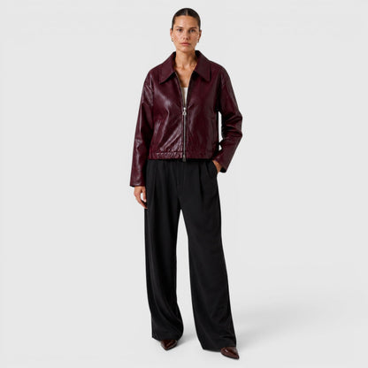 Women's Stylish Leather Zip Jacket with Pockets