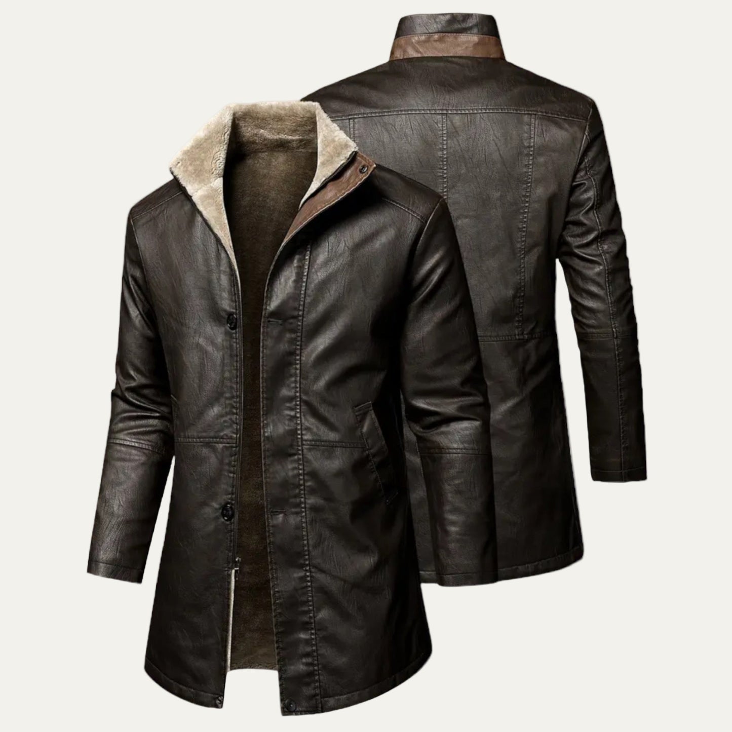Warm Fake Leather Jacket with Fuzzy Lining