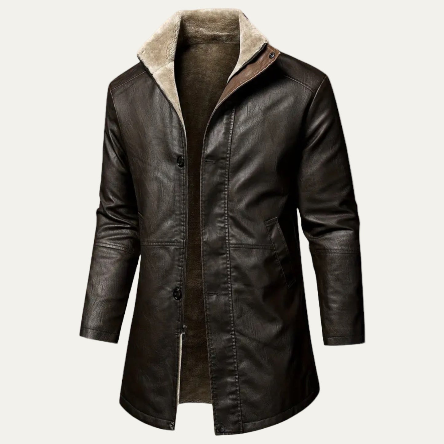 Warm Fake Leather Jacket with Fuzzy Lining - OutfitLondon