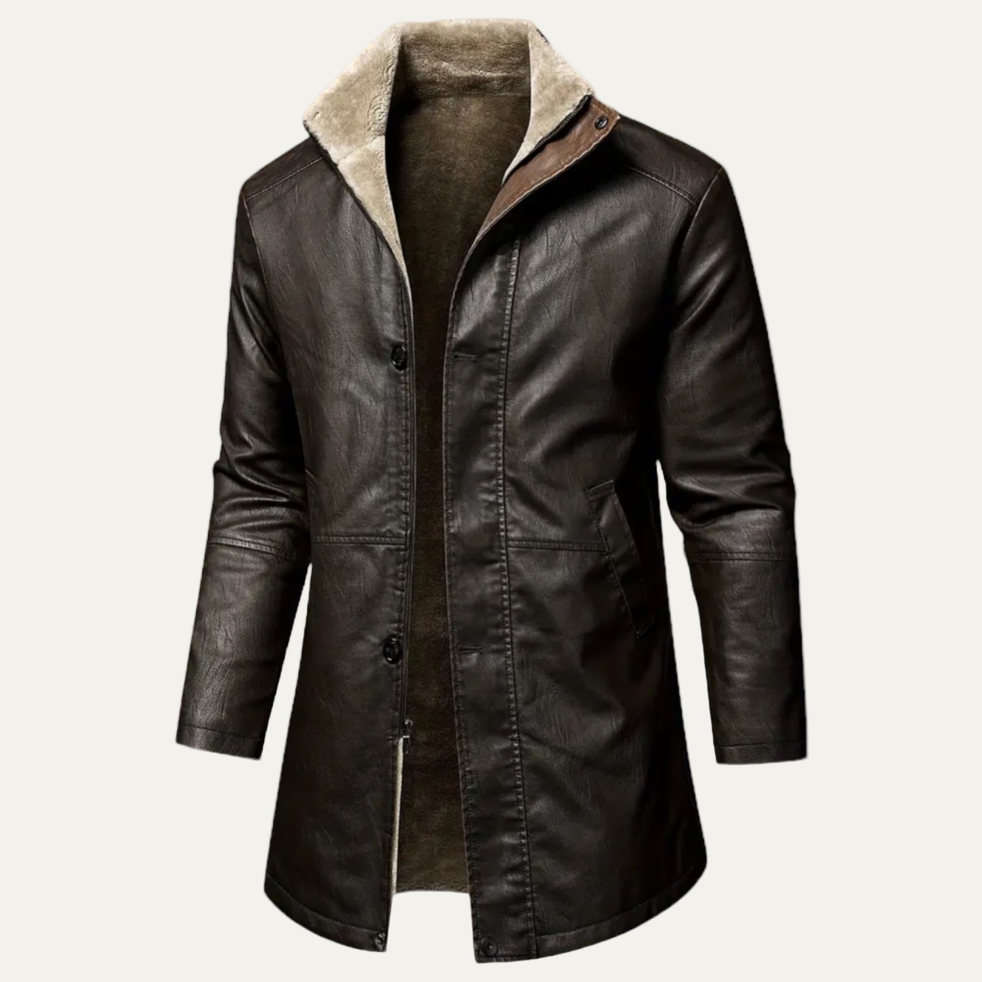 Warm Fake Leather Jacket with Fuzzy Lining - OutfitLondon