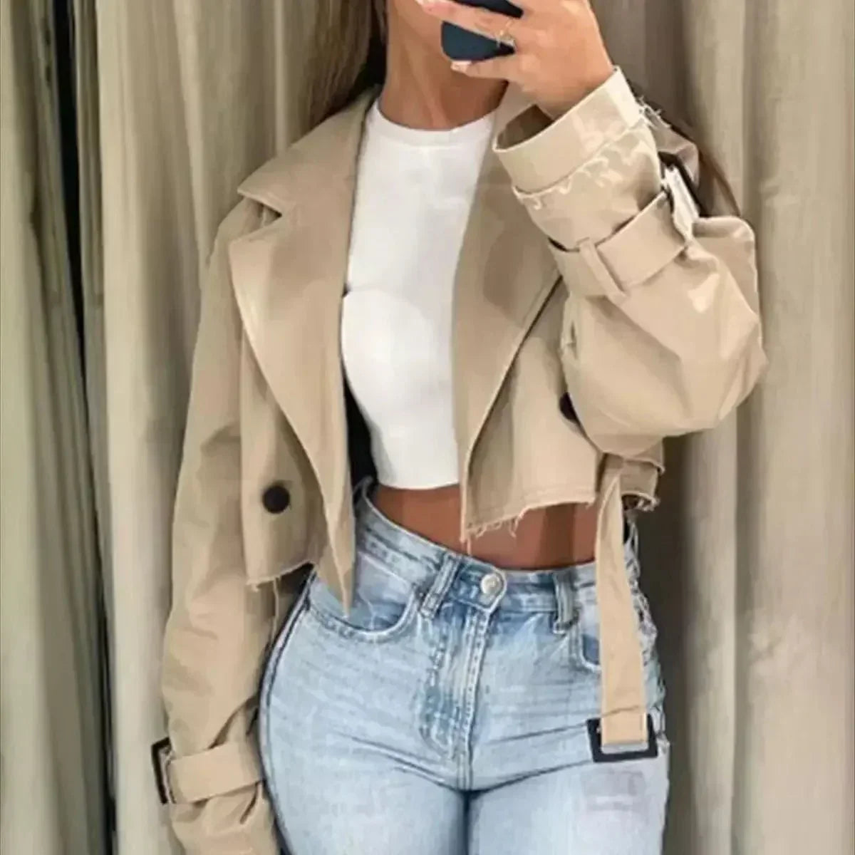 Women's Classic Belted Short Trench Coat - OutfitLondon