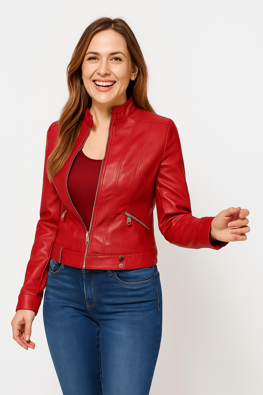 Short Faux Leather Biker Jacket for Women