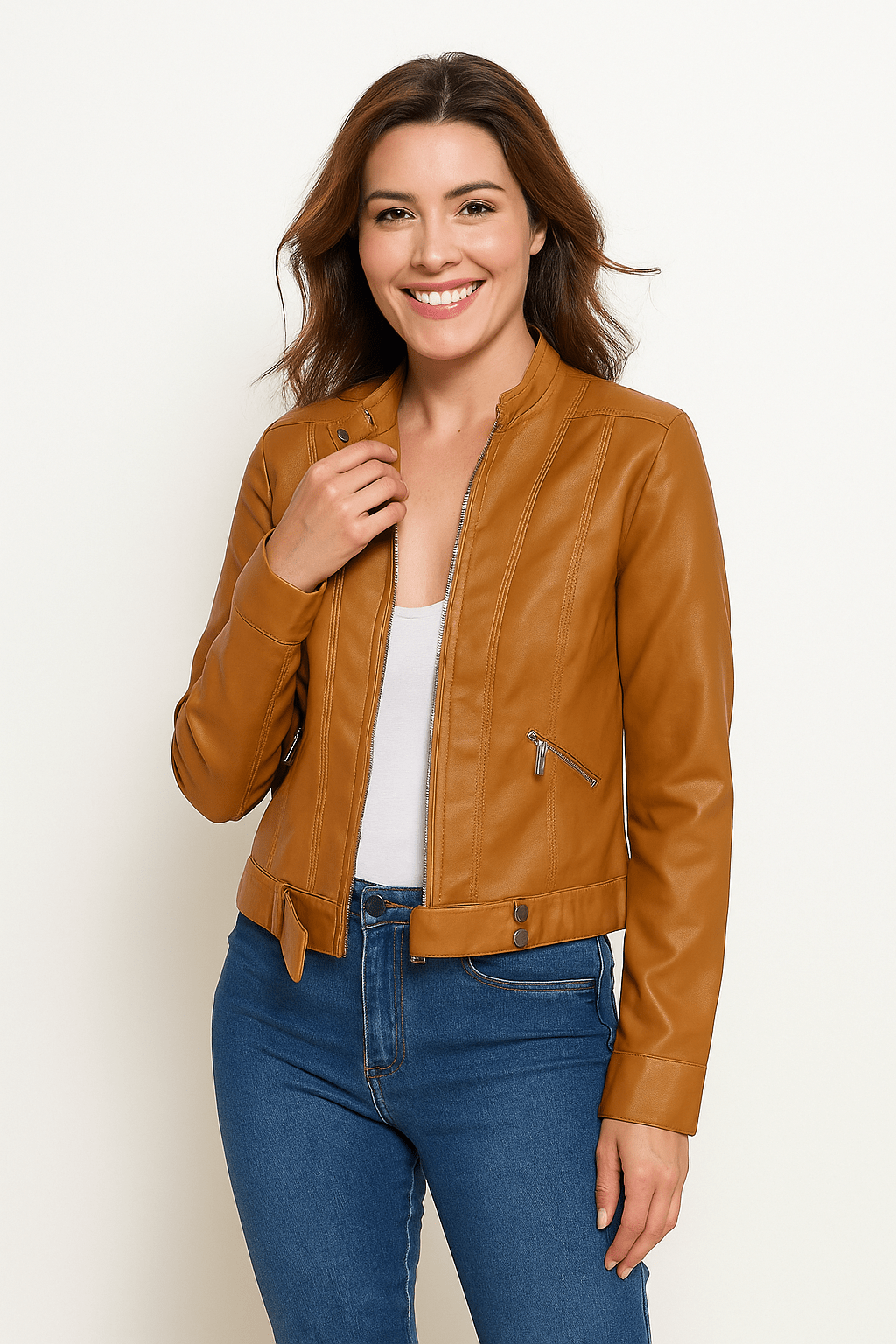 Short Faux Leather Biker Jacket for Women