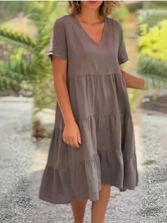 Elegant V Neck Sundress for Ladies - OutfitLondon