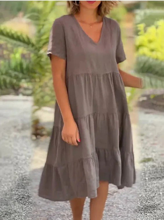 Elegant V Neck Sundress for Ladies - OutfitLondon