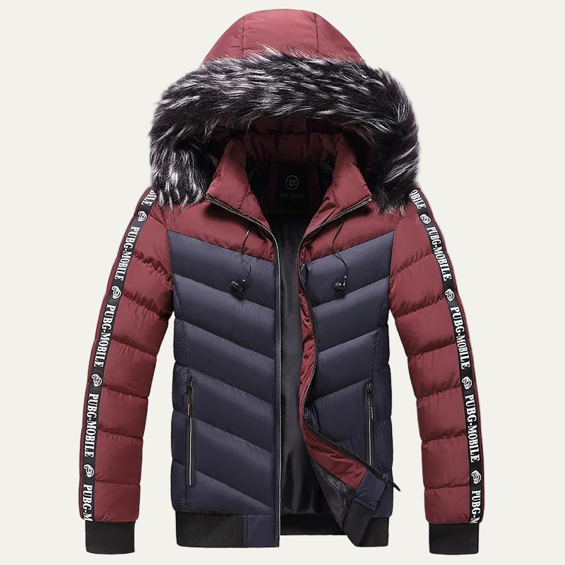 Men's Black White Padded Hooded Parka Jacket