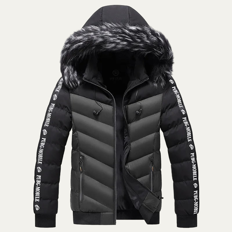 Men's Black White Padded Hooded Parka Jacket - OutfitLondon