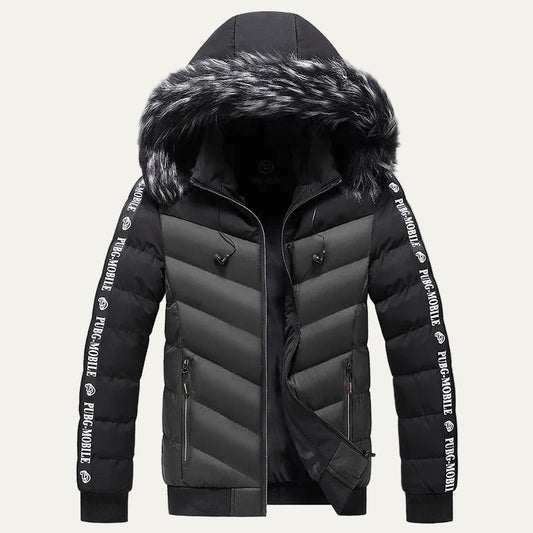 Men's Black White Padded Hooded Parka Jacket - OutfitLondon