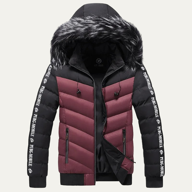 Men's Black White Padded Hooded Parka Jacket