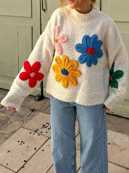 Soft Floral Crew Neck Winter Sweater for Women