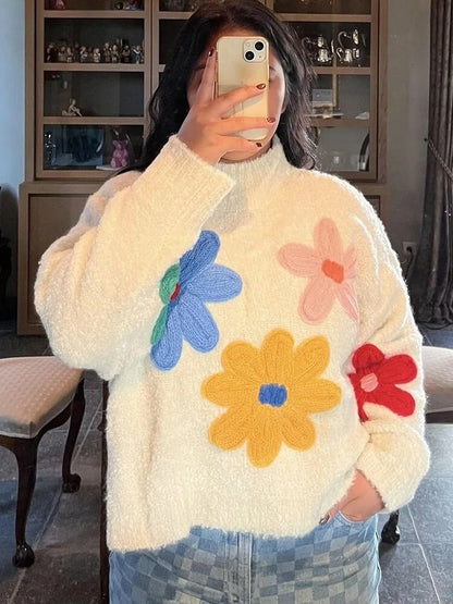 Soft Floral Crew Neck Winter Sweater for Women
