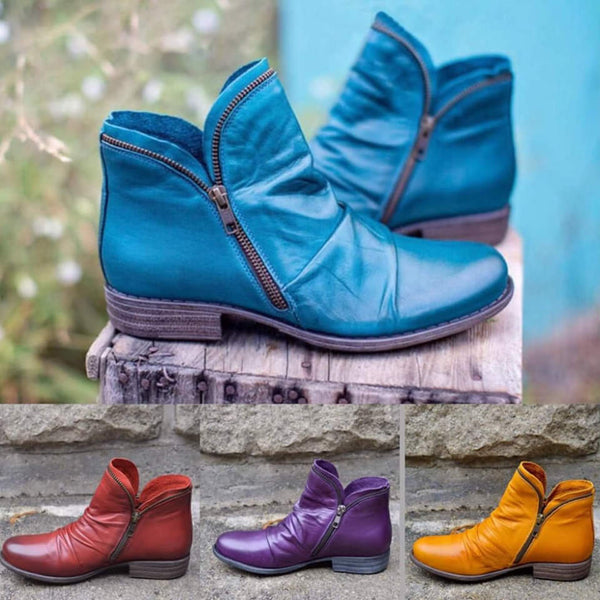 Stylish Low Heel Women's Zip Ankle Boots - OutfitLondon