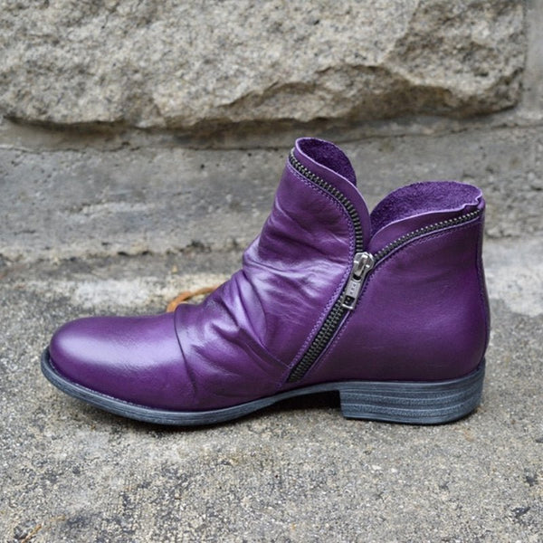 Stylish Low Heel Women's Zip Ankle Boots