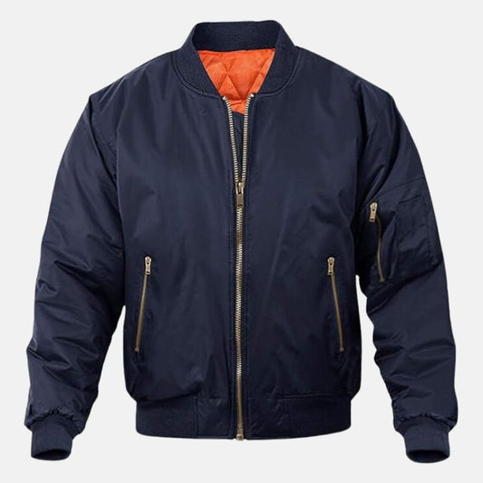 Men's Reversible Bomber Jacket Navy Blue Water Resistant Nylon Orange - OutfitLondon