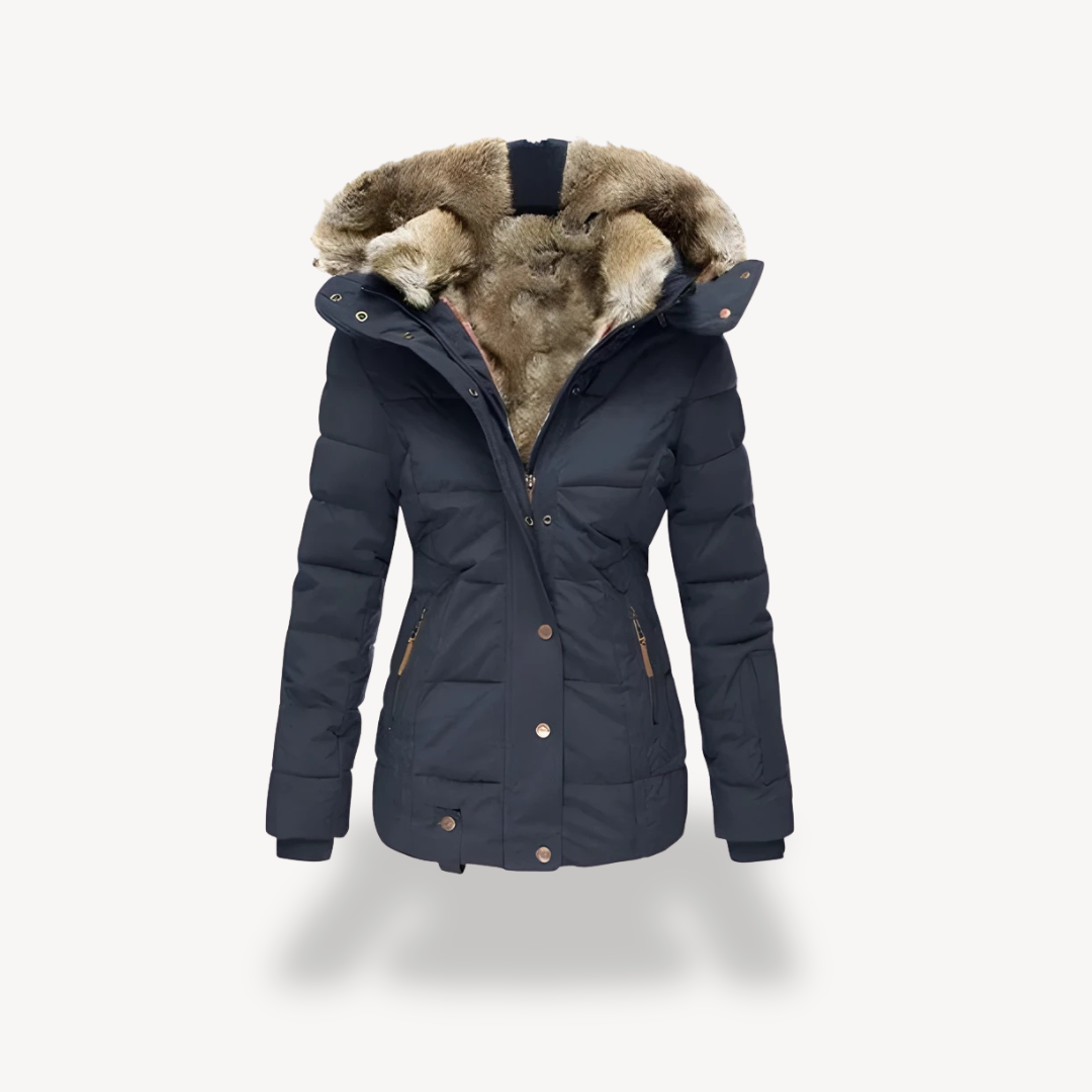Ladies' Padded Jacket with Removable Fur Trim Hood