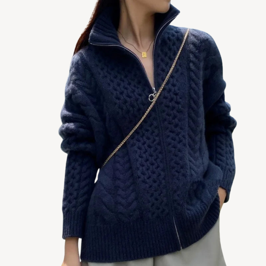 Warm Women's Zip Up Cable Sweater