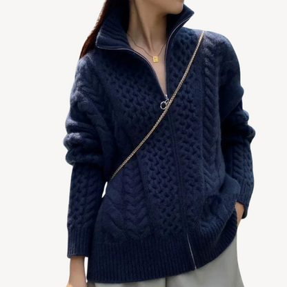 Warm Women's Zip Up Cable Sweater