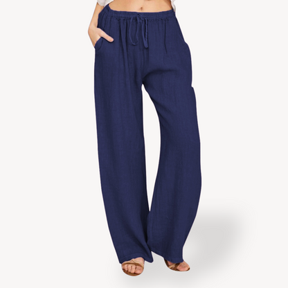 Relaxed Fit Linen Drawstring Trousers for Women