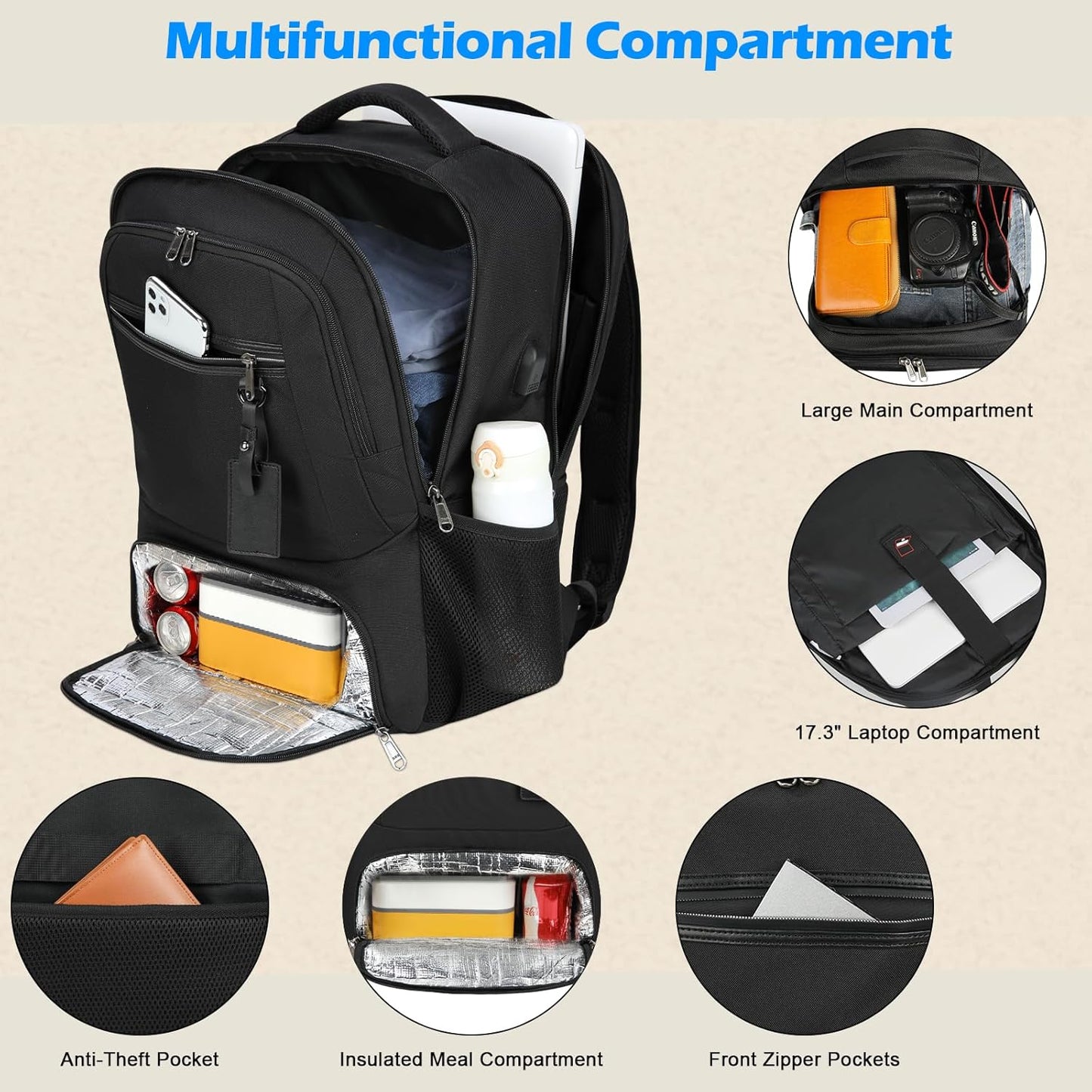 Durable School Backpack with USB Charger Port