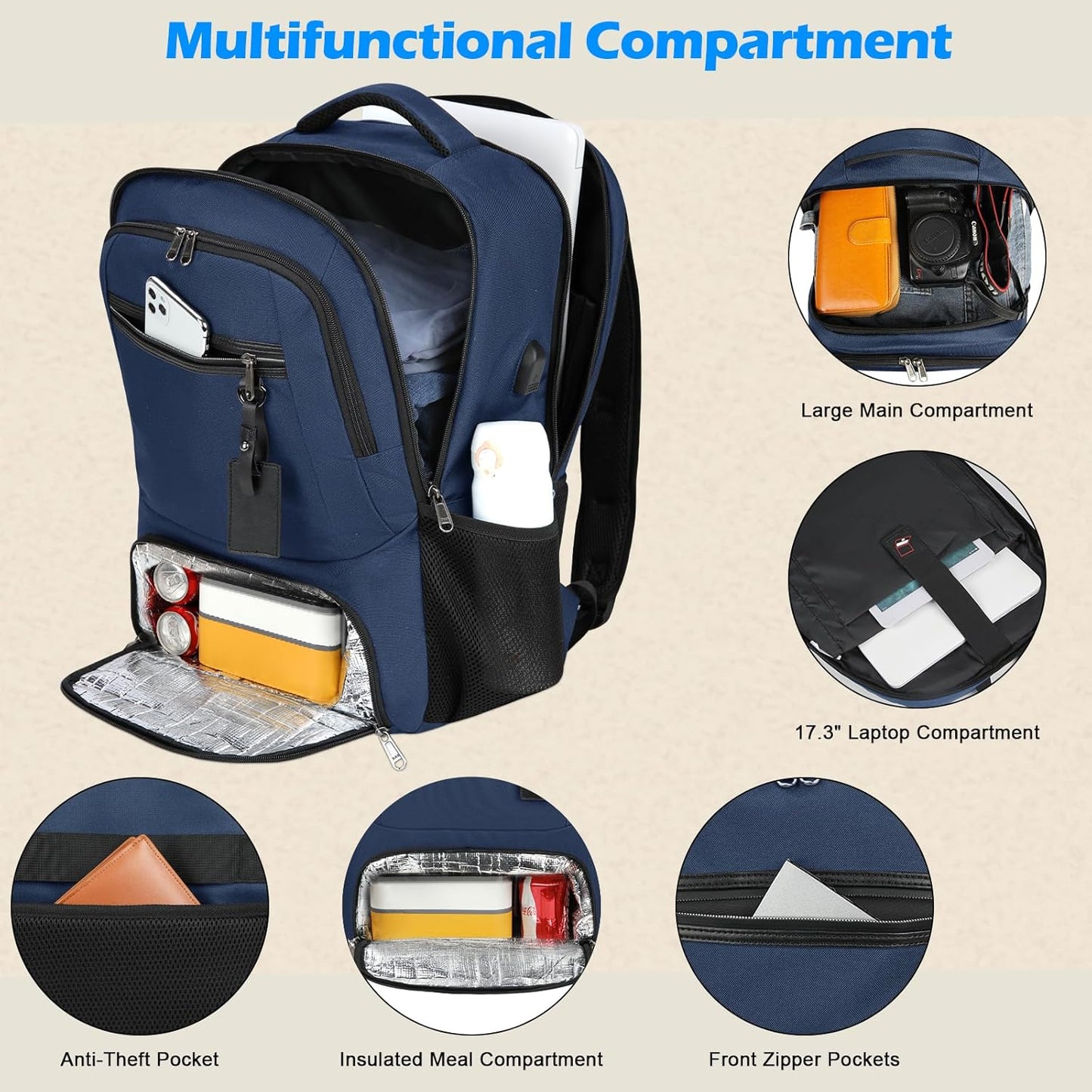 Durable School Backpack with USB Charger Port