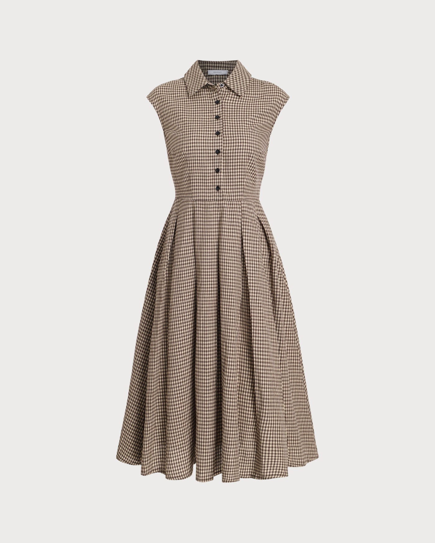 Noelle | Pleated Fit Brown Plaid Ladies Day Midi Dress