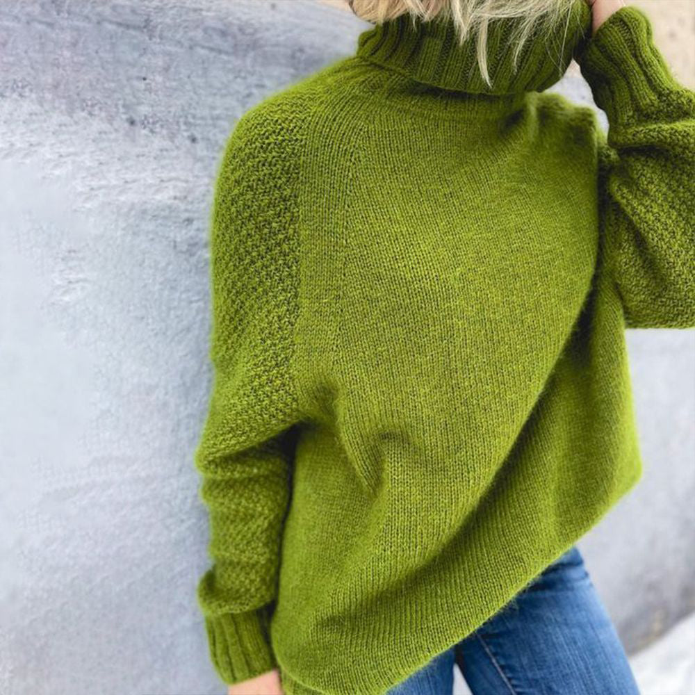 Large Cozy Turtleneck Sweater in Lime Green
