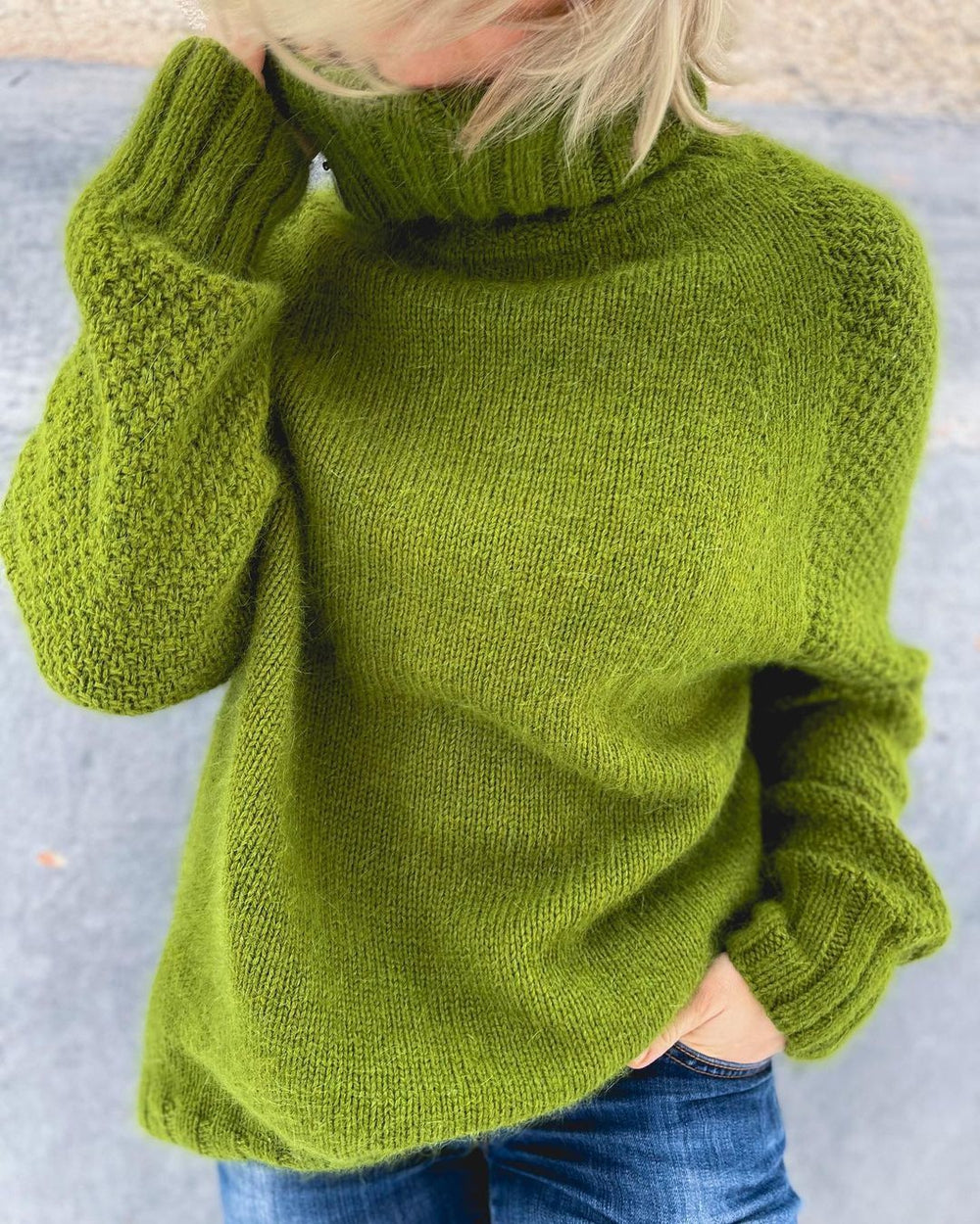 Large Cozy Turtleneck Sweater in Lime Green