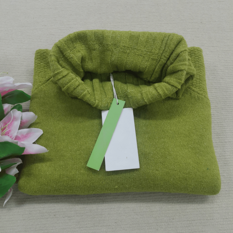 Large Cozy Turtleneck Sweater in Lime Green