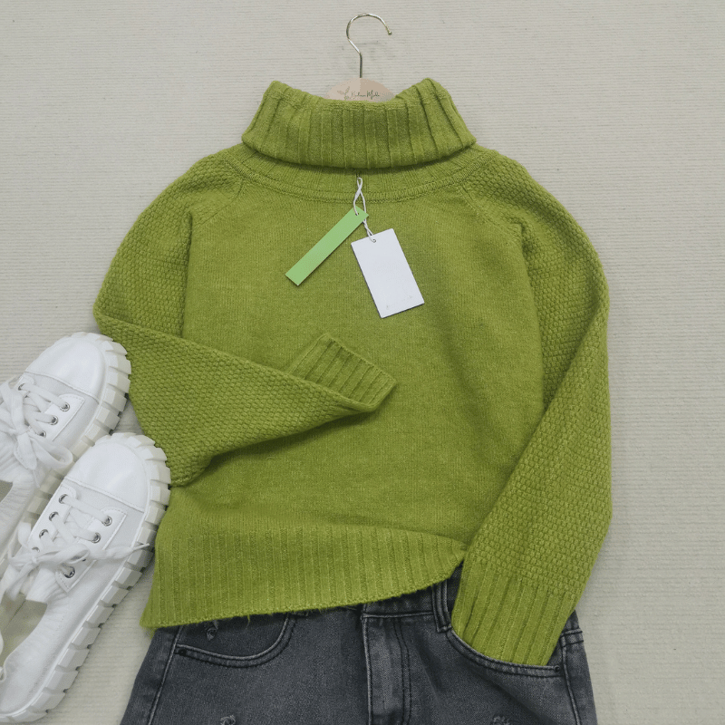 Large Cozy Turtleneck Sweater in Lime Green