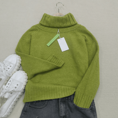 Large Cozy Turtleneck Sweater in Lime Green