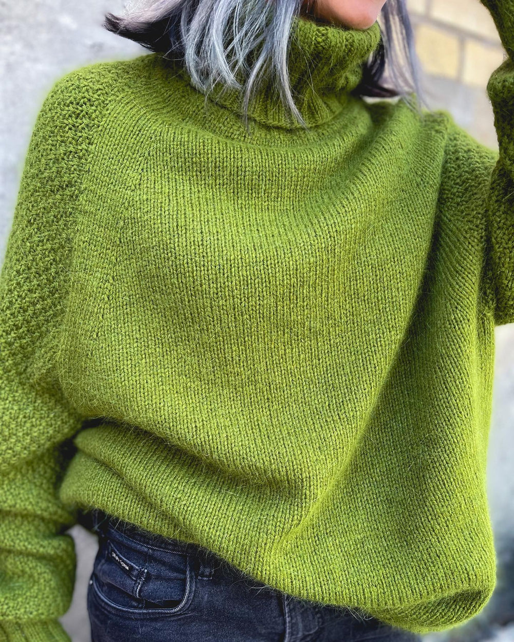Large Cozy Turtleneck Sweater in Lime Green - OutfitLondon