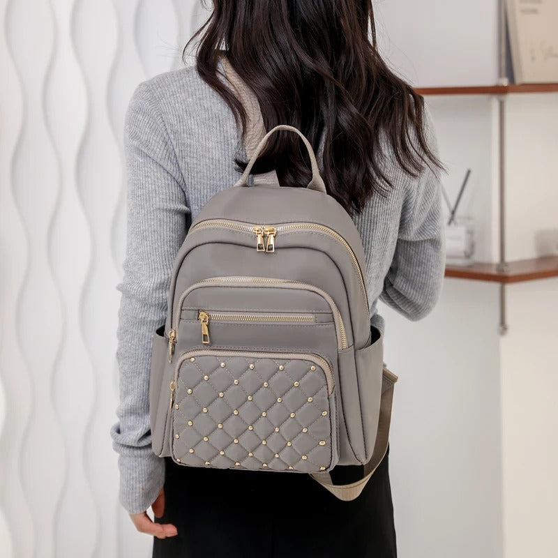 Compact Water-Repellent Nylon Backpack for Ladies