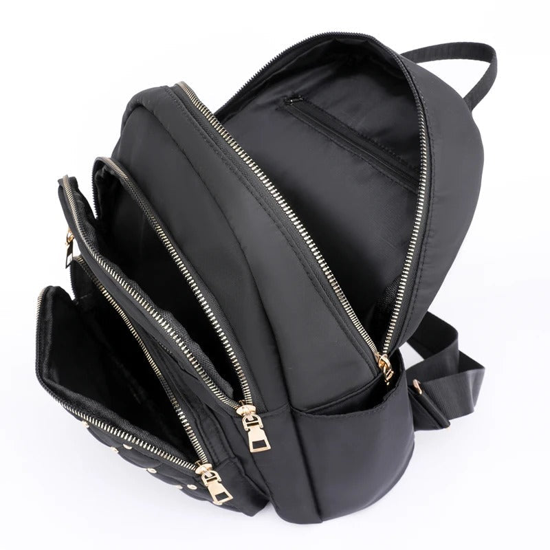 Compact Water-Repellent Nylon Backpack for Ladies