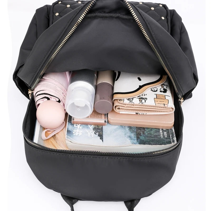 Compact Water-Repellent Nylon Backpack for Ladies