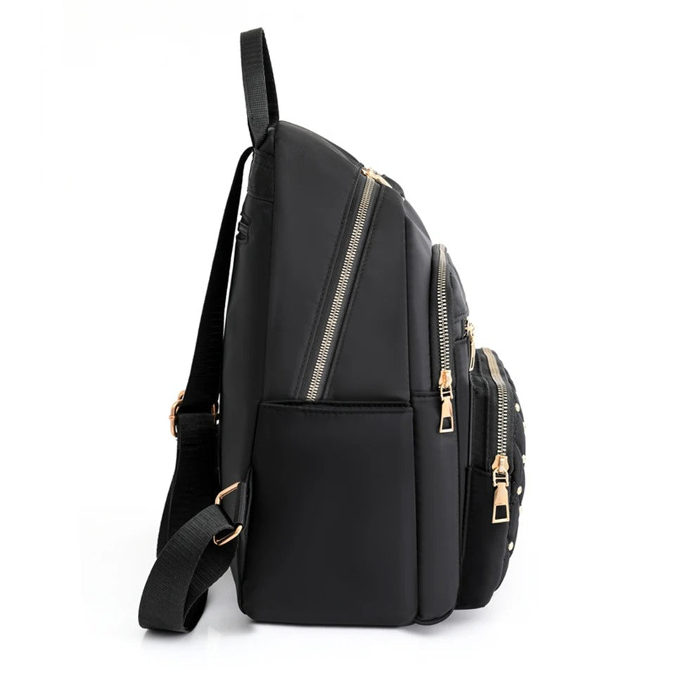 Compact Water-Repellent Nylon Backpack for Ladies