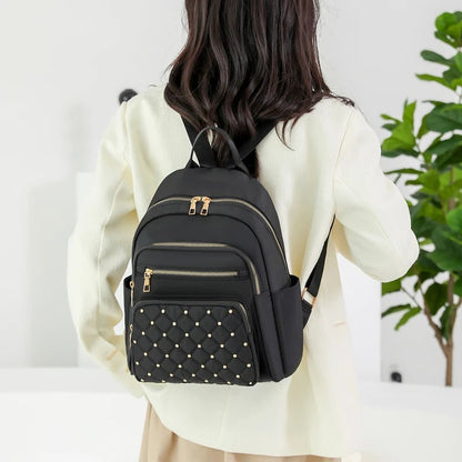 Compact Water-Repellent Nylon Backpack for Ladies