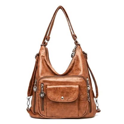 Practical Multi Pocket Leather Tote Bag