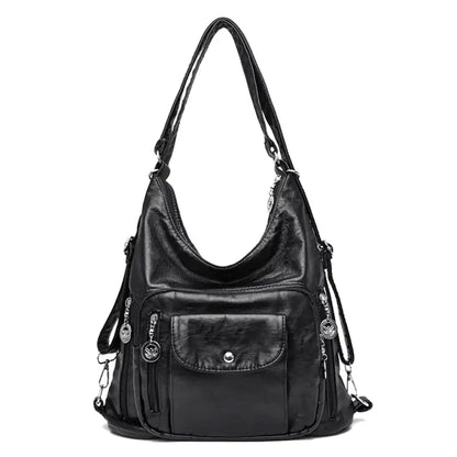 Practical Multi Pocket Leather Tote Bag