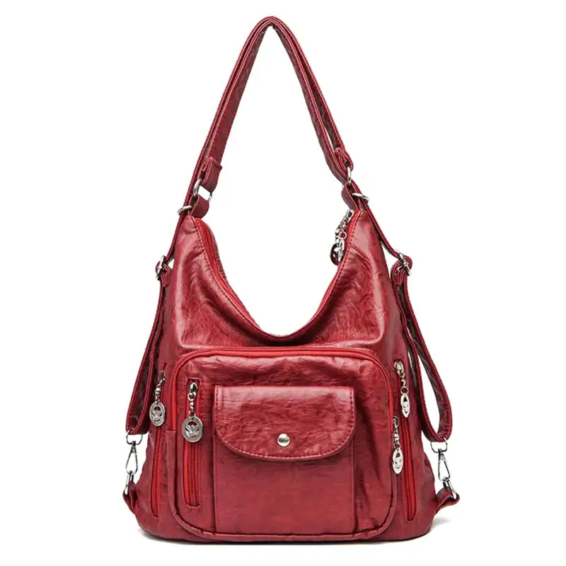 Practical Multi Pocket Leather Tote Bag - OutfitLondon