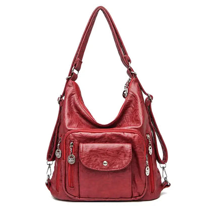 Practical Multi Pocket Leather Tote Bag - OutfitLondon