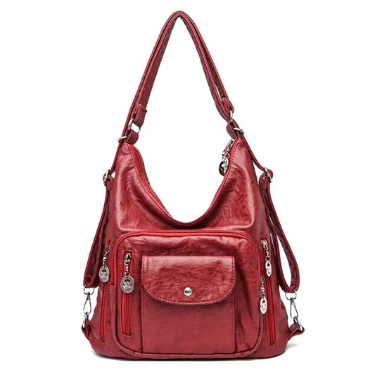 Practical Multi Pocket Leather Tote Bag - OutfitLondon