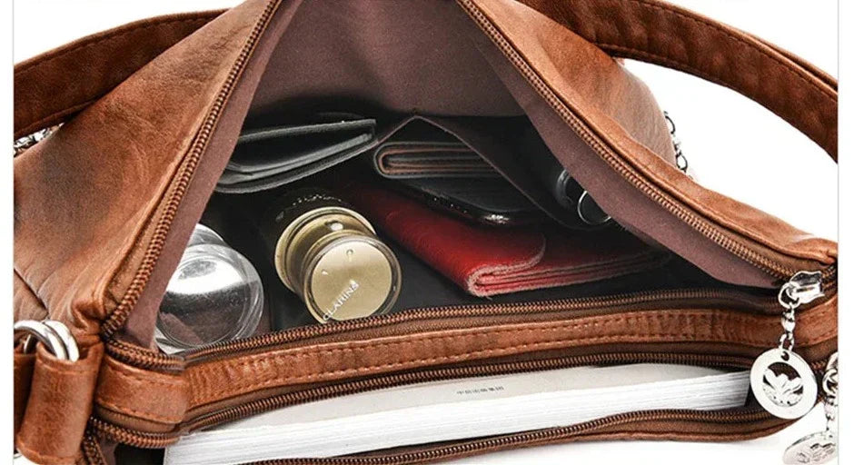 Practical Multi Pocket Leather Tote Bag