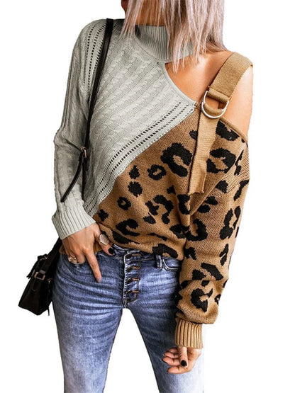 Cold Weather Leopard Off Shoulder Sweater