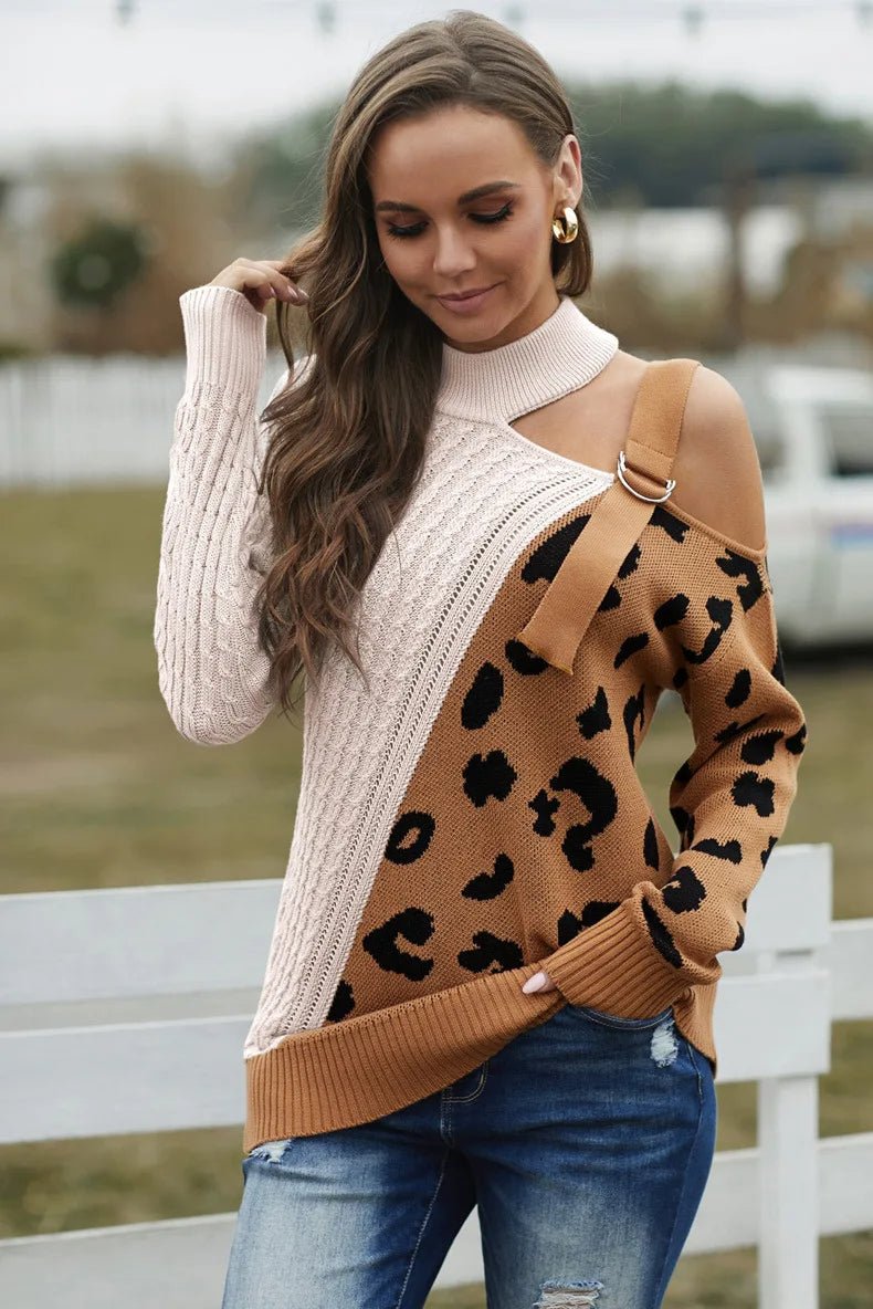 Cold Weather Leopard Off Shoulder Sweater