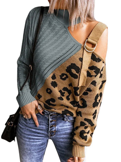 Cold Weather Leopard Off Shoulder Sweater