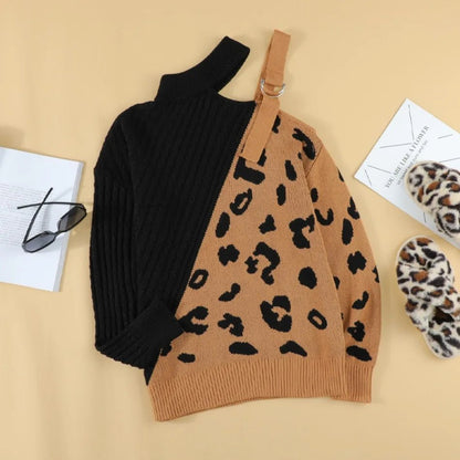 Cold Weather Leopard Off Shoulder Sweater